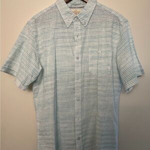 Weatherproof Men's Sky Blue Striped Button Down Shirt Linen